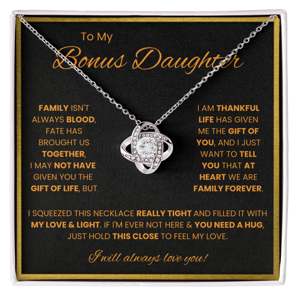To My Bonus Daughter – “Family Forever” Love Knot Necklace