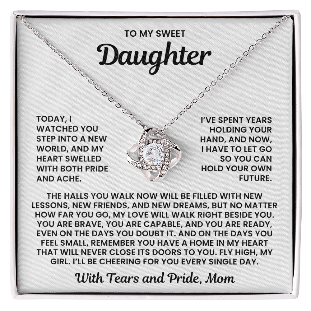 To My Sweet Daughter – “With Tears and Pride” Love Knot Necklace