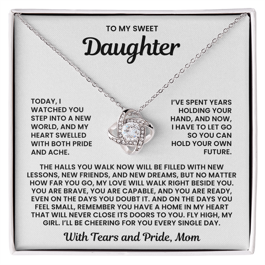 To My Sweet Daughter – “With Tears and Pride” Love Knot Necklace