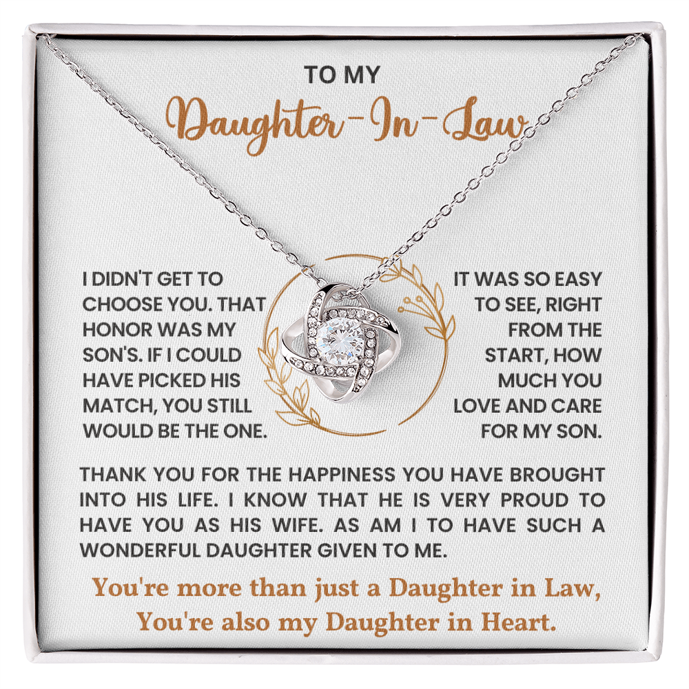 To My Daughter-in-Law – “Daughter in Heart” Love Knot Necklace