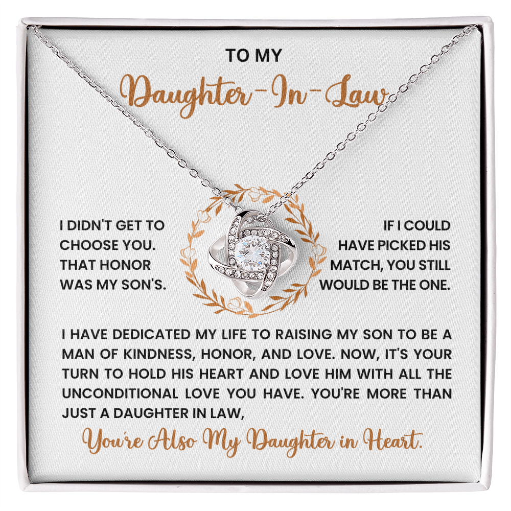 To My Daughter-in-Law – “Daughter in Heart” Love Knot Necklace