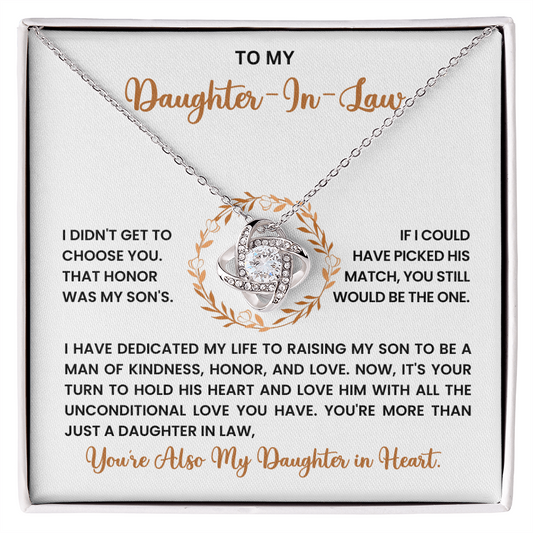 To My Daughter-in-Law – “Daughter in Heart” Love Knot Necklace