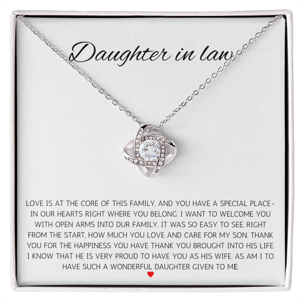 To My Daughter-in-Law – “Welcome to Our Family” Love Knot Necklace