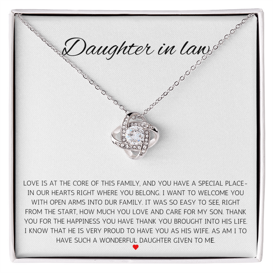 To My Daughter-in-Law – “Welcome to Our Family” Love Knot Necklace