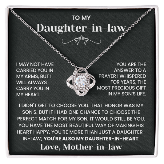 To My Daughter-in-Law – “Daughter-in-Heart” Love Knot Necklace