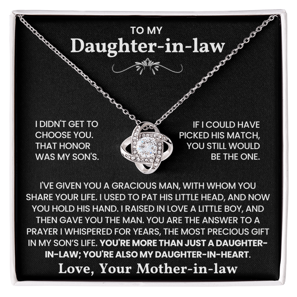 To My Daughter-in-Law – “A Bond Beyond Marriage” Love Knot Necklace
