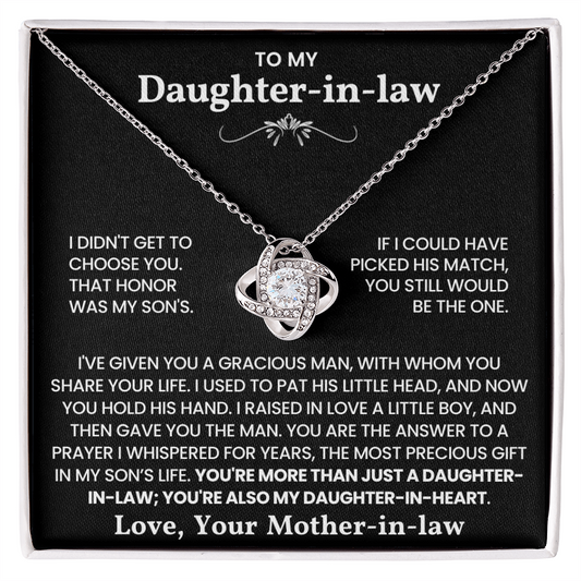 To My Daughter-in-Law – “A Bond Beyond Marriage” Love Knot Necklace