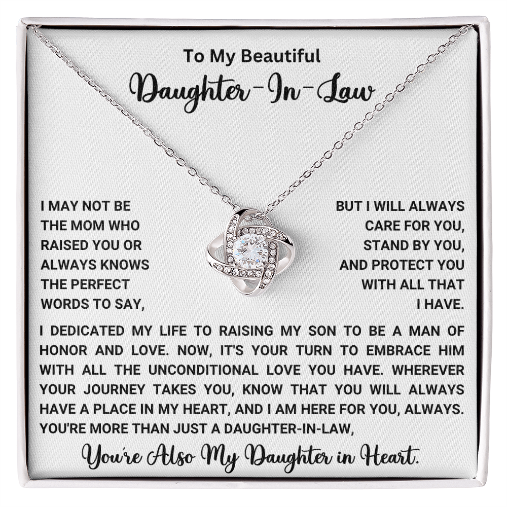 To My Beautiful Daughter-In-Law – “Daughter in My Heart” Love Knot Necklace