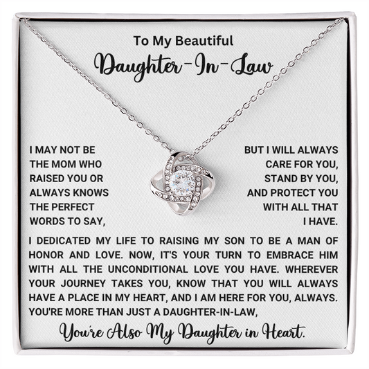 To My Beautiful Daughter-In-Law – “Daughter in My Heart” Love Knot Necklace