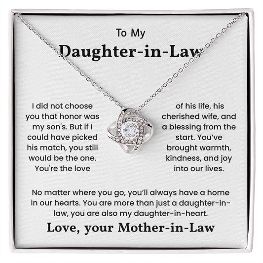 To My Daughter-in-Law – "Daughter-in-Heart" Love Knot Necklace