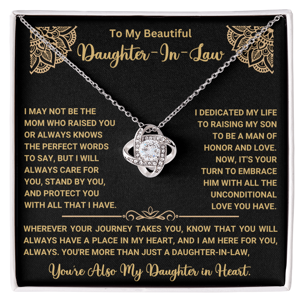 To My Beautiful Daughter-In-Law – “Daughter in Heart” Love Knot Necklace