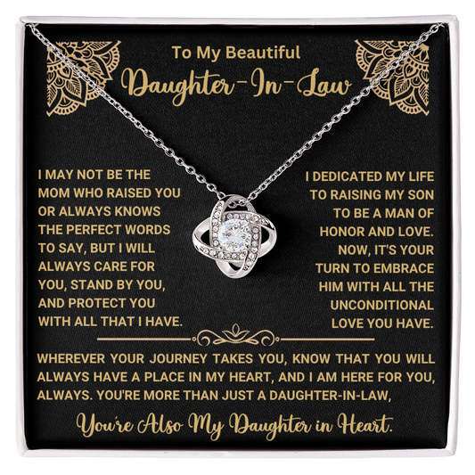 To My Beautiful Daughter-In-Law – “Daughter in Heart” Love Knot Necklace