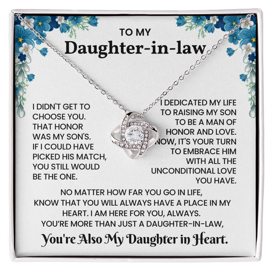 To My Daughter-in-law – “You Will Always Have A Place In My Heart” Love Knot Necklace