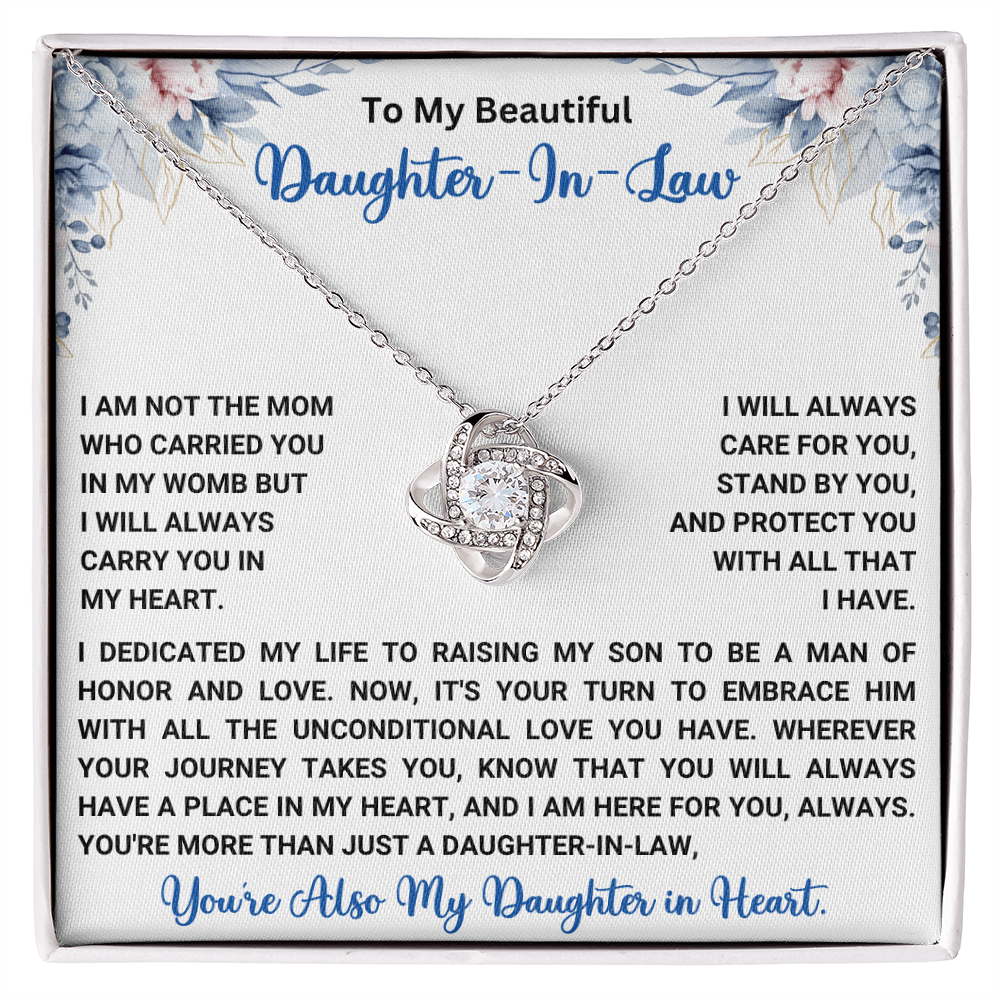 To My Beautiful Daughter-In-Law – “Carried in My Heart” Love Knot Necklace