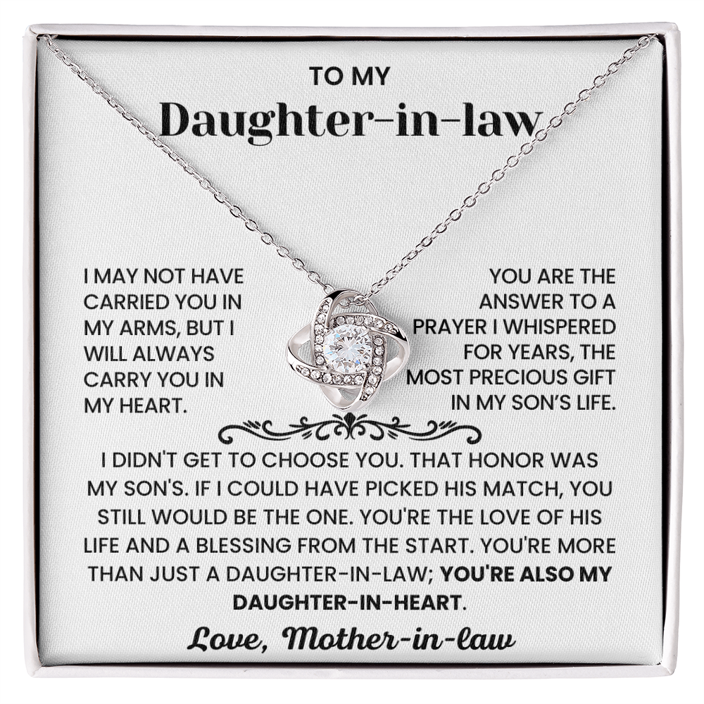 To My Daughter-in-Law – "Daughter-in-Heart" Love Knot Nacklace