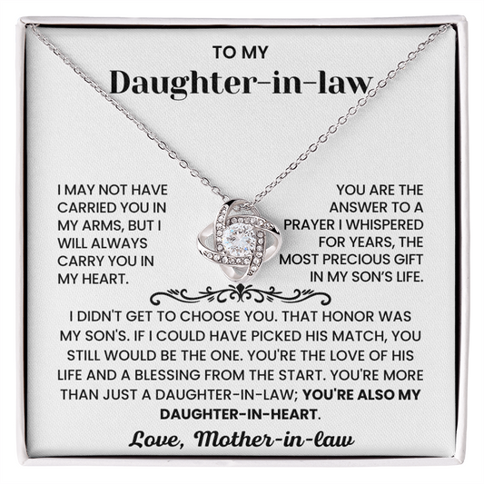 To My Daughter-in-Law – "Daughter-in-Heart" Love Knot Nacklace