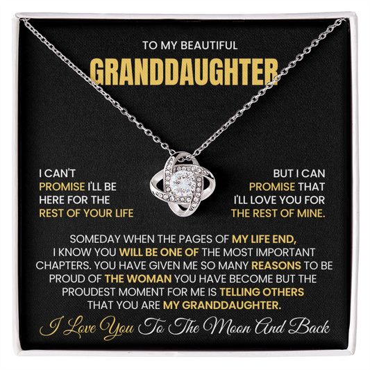 To My Beautiful Granddaughter – “I Love You To The Moon And Back” Love Knot Necklace