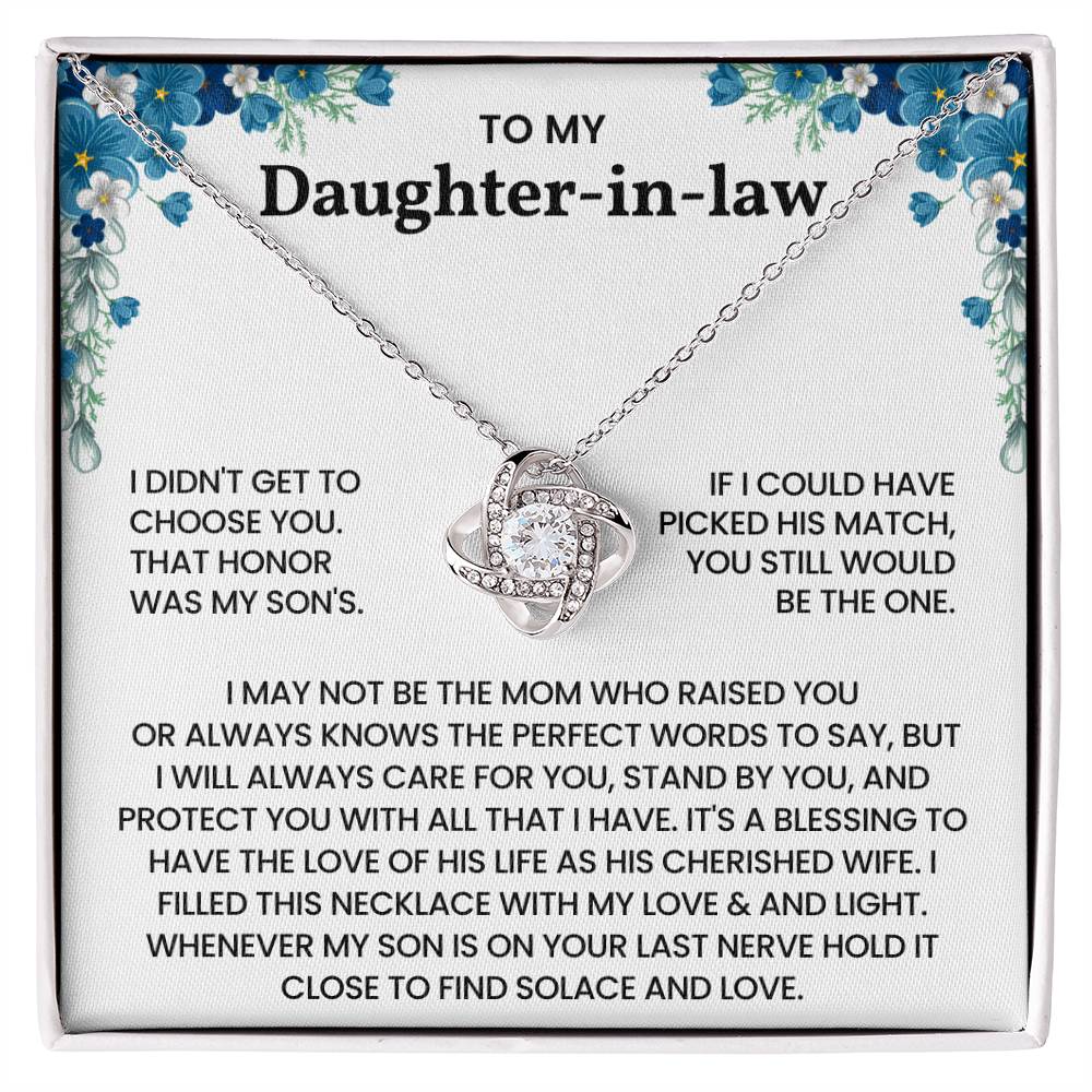 To My Daughter-in-Law – "A Blessing to Our Family" Love Knot Necklace