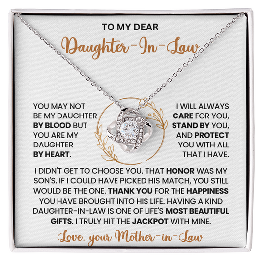 To My Daughter-in-Law – "One Of Life's Most Beautiful Gifts" Love Knot Necklace