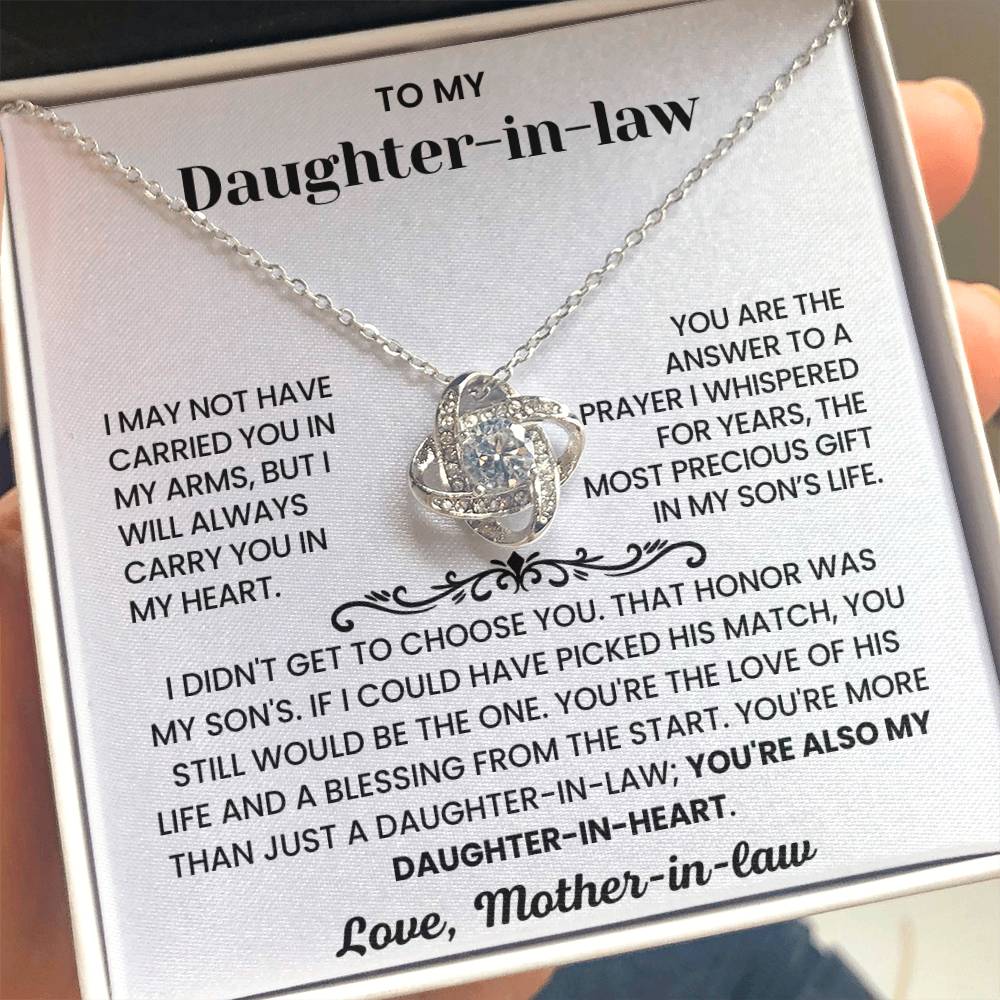 To My Daughter-in-Law – "Daughter-in-Heart" Love Knot Nacklace