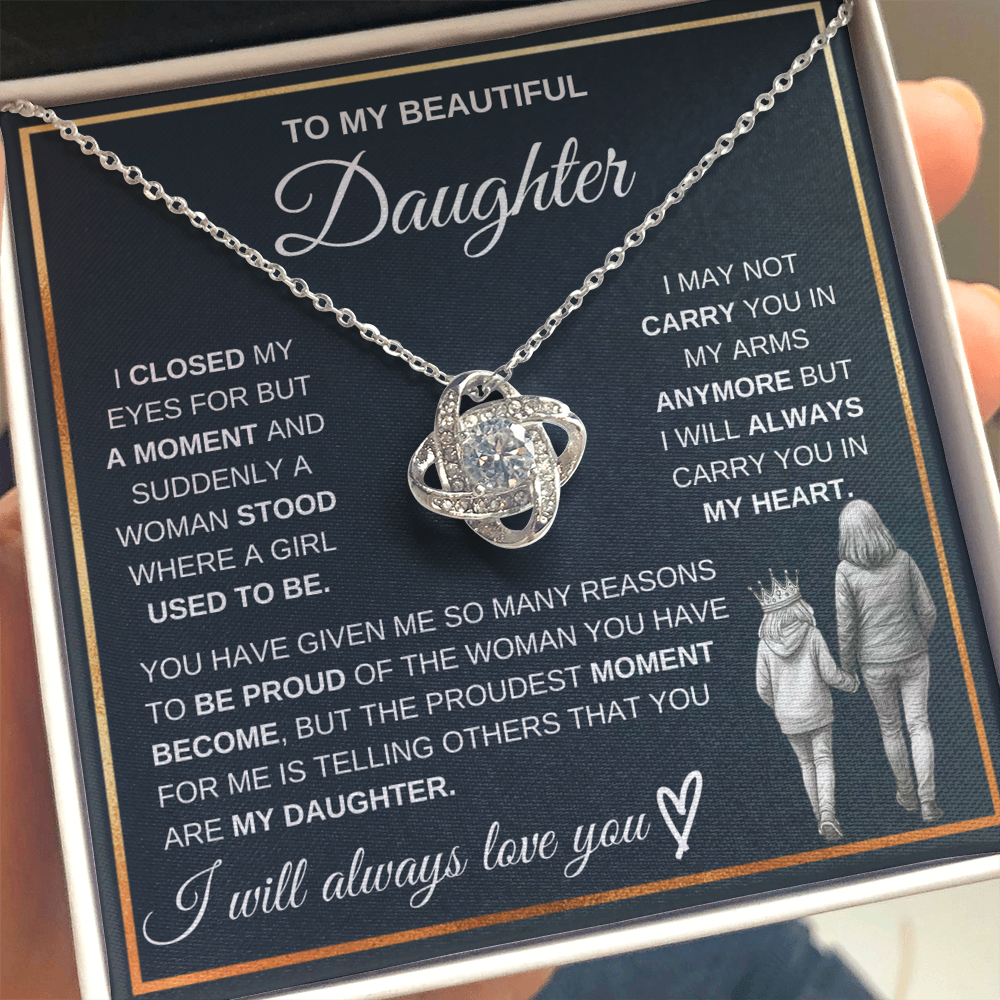 To My Beautiful Daughter – "Always Carry You in My Heart" Love Knot Necklace