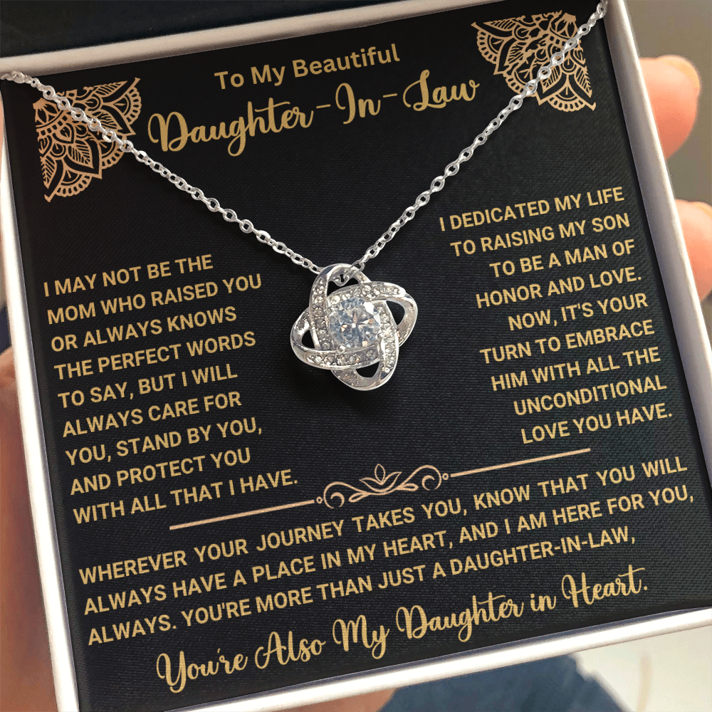 To My Beautiful Daughter-In-Law – “Daughter in Heart” Love Knot Necklace