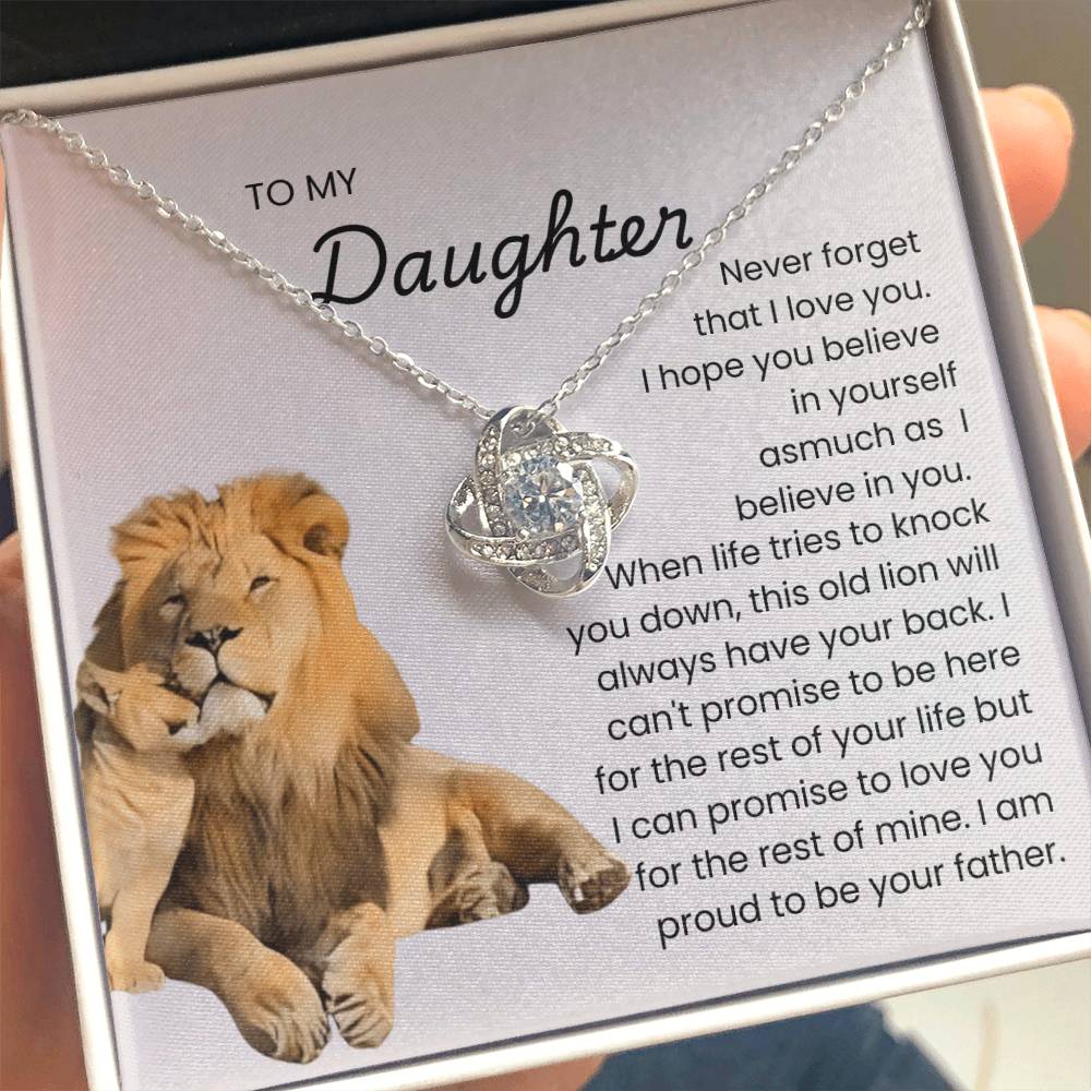 To My Daughter – “This Old Lion Will Always Protect You” Love Knot Necklace