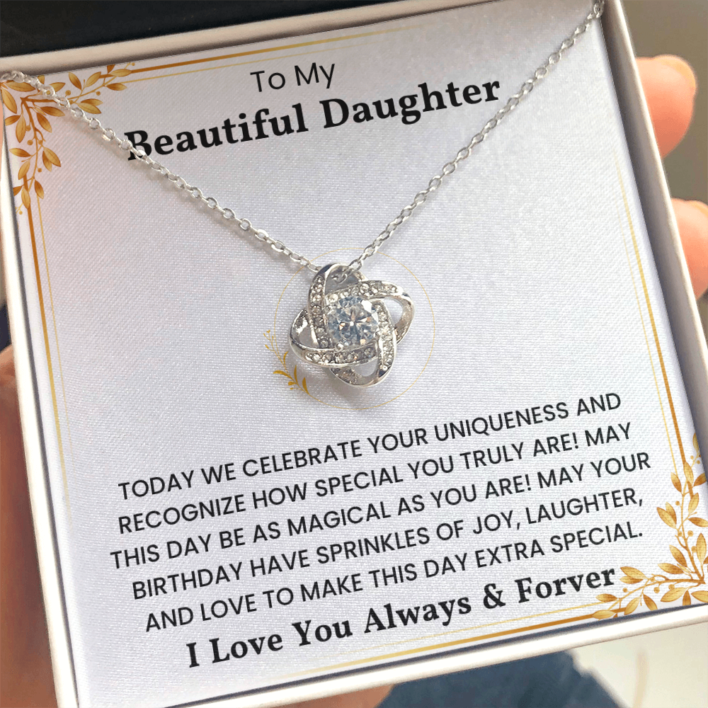 To My Daughter – “You Are So Kind & Strong” Love Knot Necklace