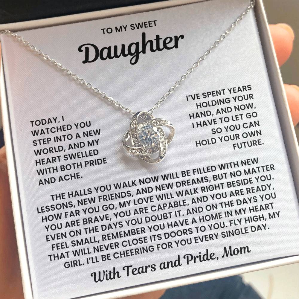 To My Sweet Daughter – “With Tears and Pride” Love Knot Necklace