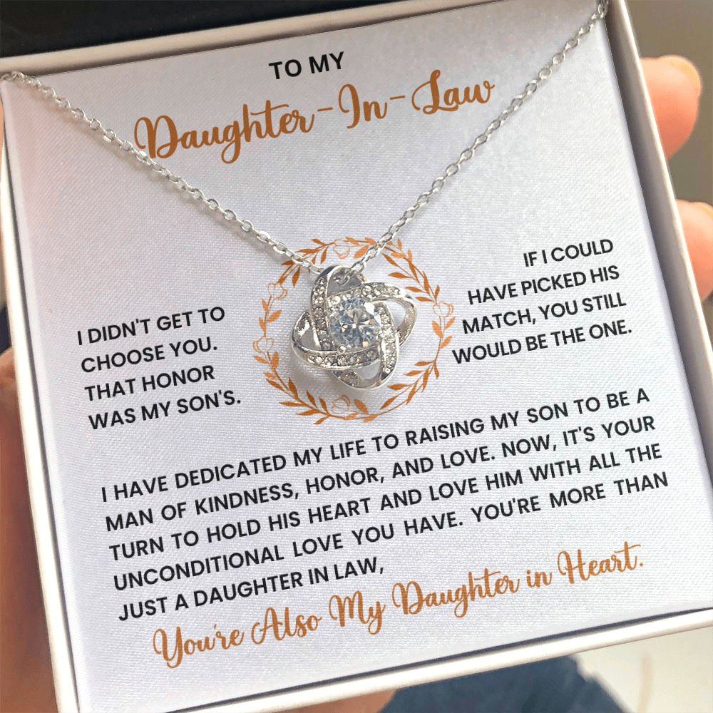To My Daughter-in-Law – “Daughter in Heart” Love Knot Necklace