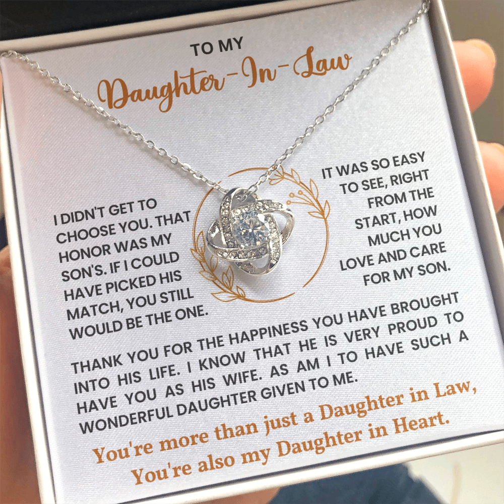 To My Daughter-in-Law – “Daughter in Heart” Love Knot Necklace