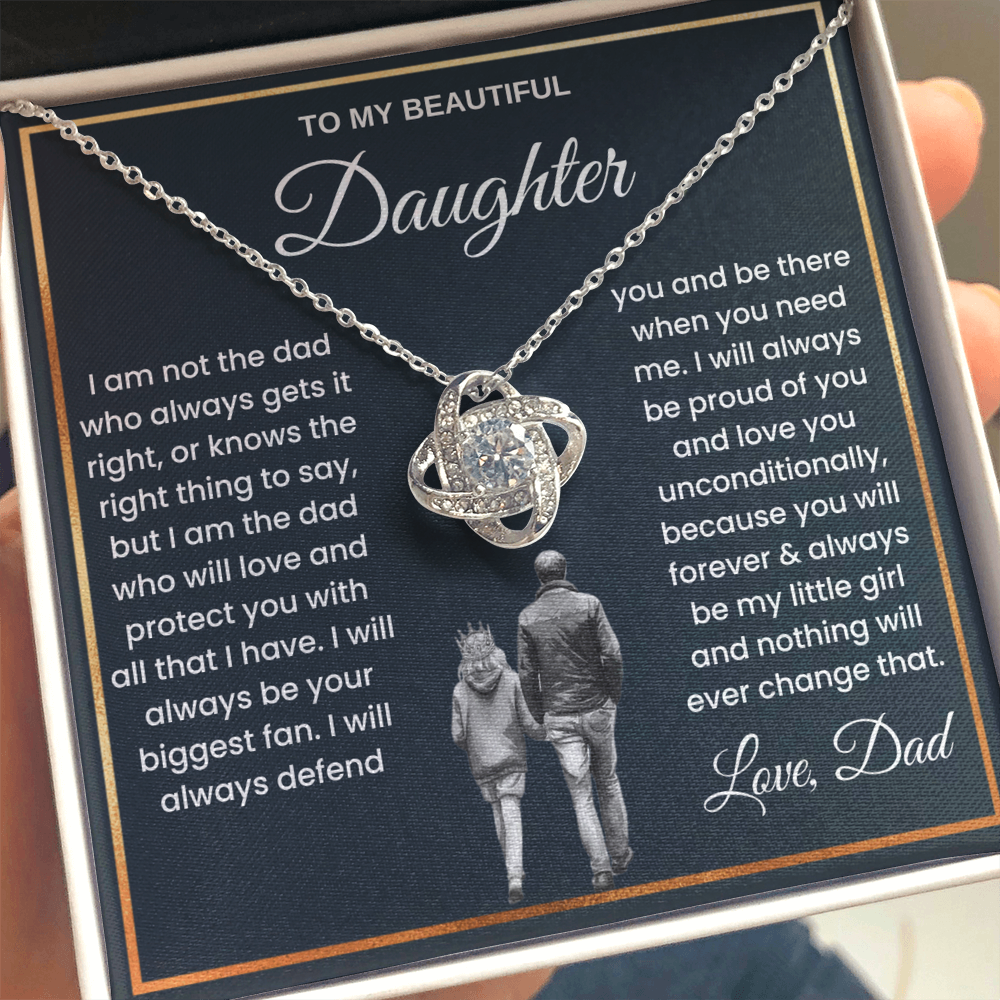 To My Beautiful Daughter – “Forever My Little Girl” Love Knot Necklace