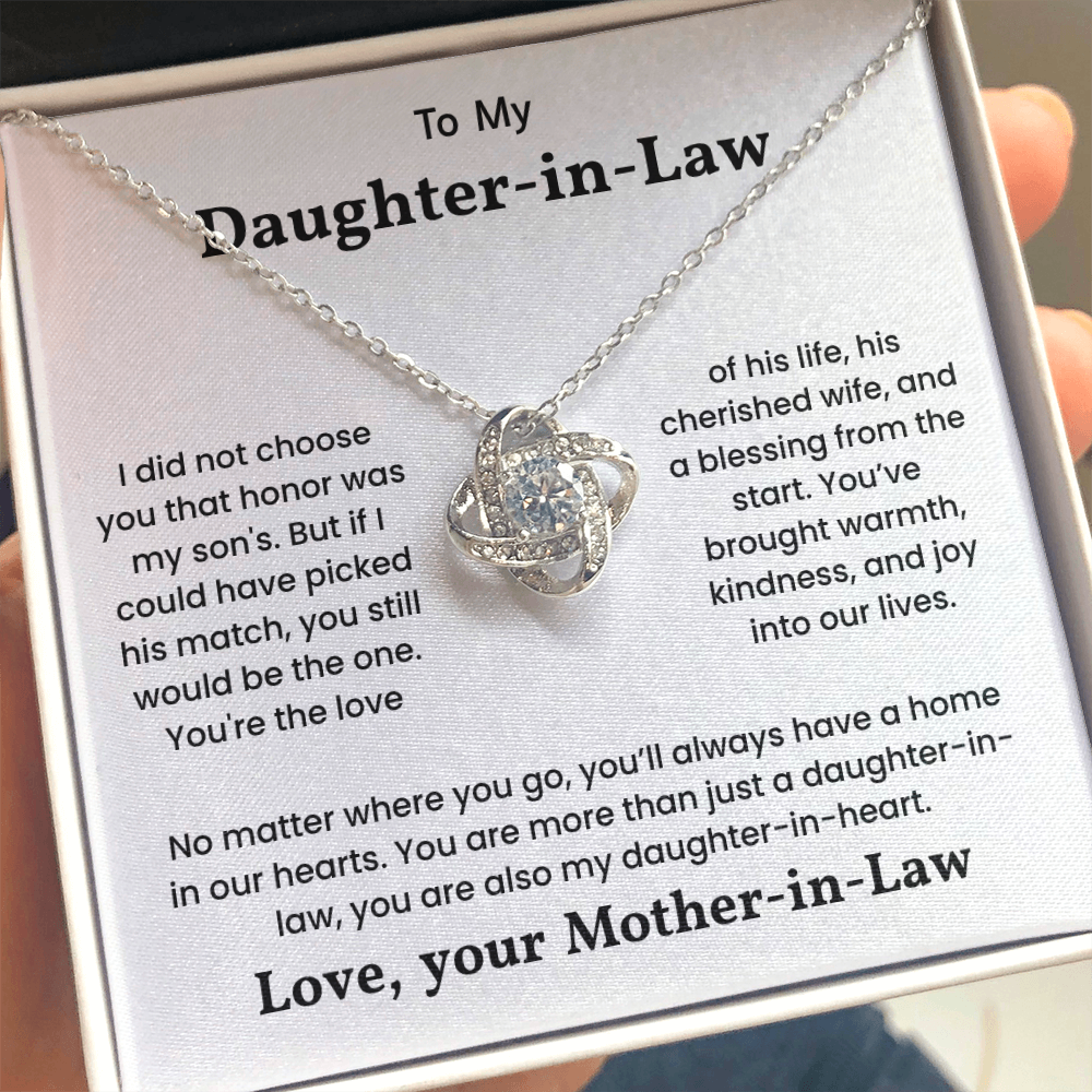 To My Daughter-in-Law – "Daughter-in-Heart" Love Knot Necklace