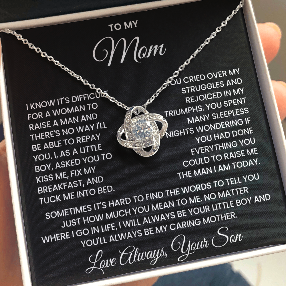 To My Mom – “Always Your Little Boy” Love Knot Necklace