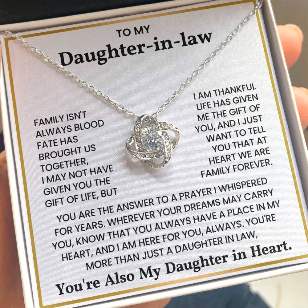 To My Daughter-in-law – “You Are The Answer To A Prayer I Whispered For Years” Love Knot Necklace
