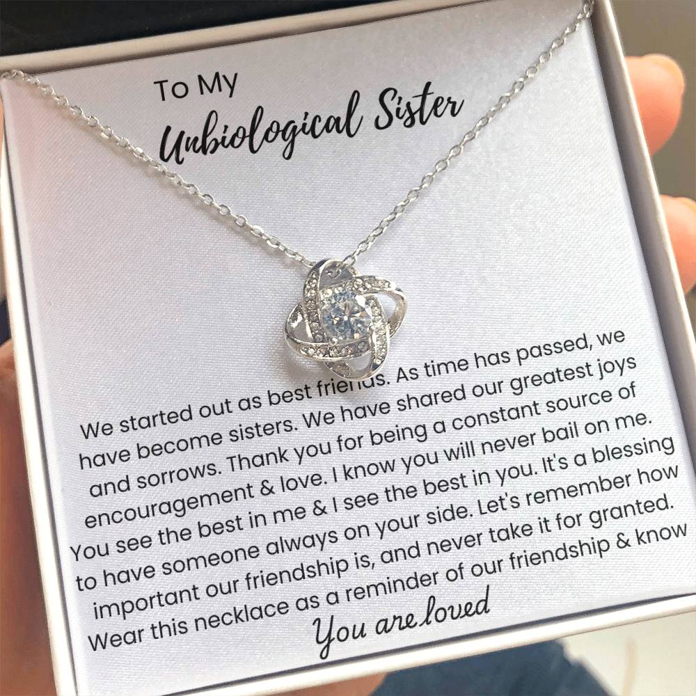 To My Unbiological Sister - "Let's Remember How Important Our Friendship" Love Knot Necklace