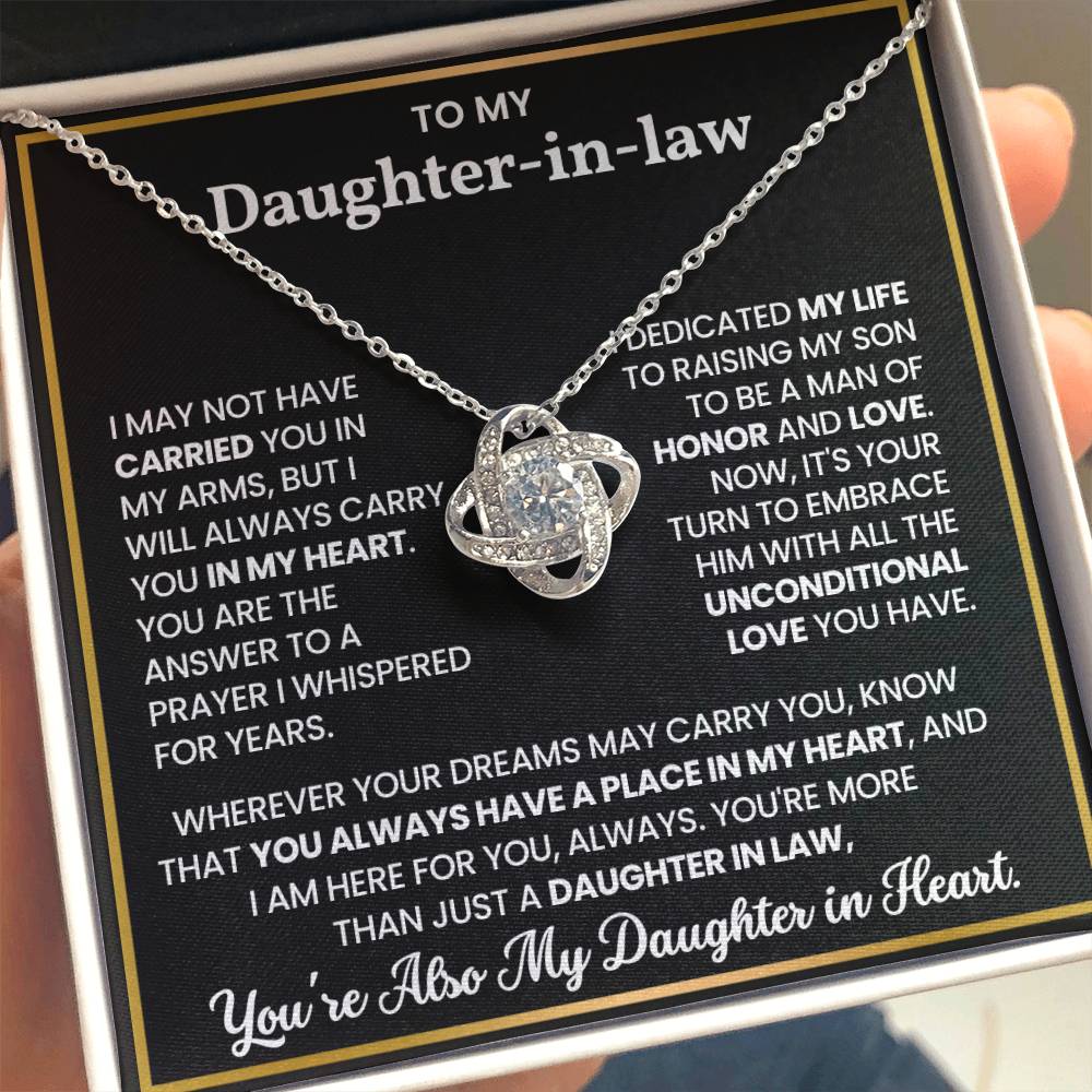 To My Daughter-in-law – “Not by Birth, But by Love” Love Knot Necklace