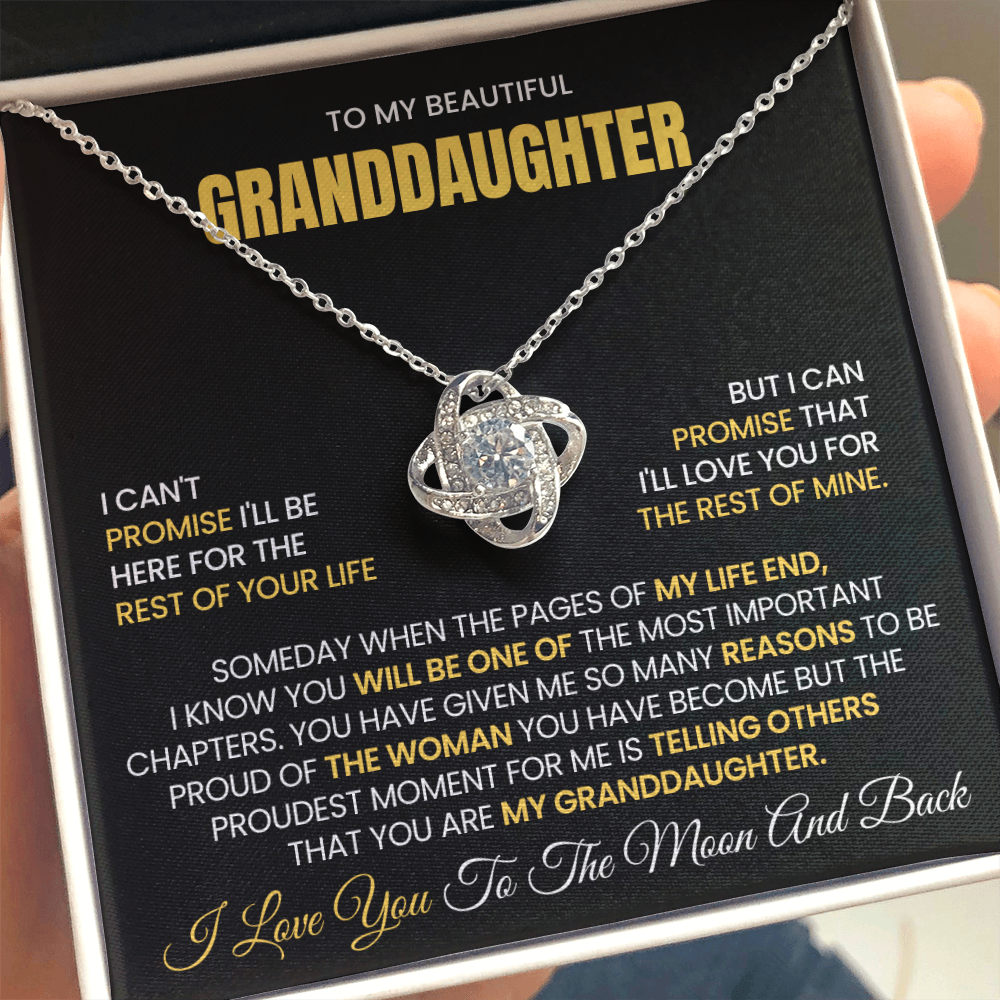 To My Beautiful Granddaughter – “I Love You To The Moon And Back” Love Knot Necklace