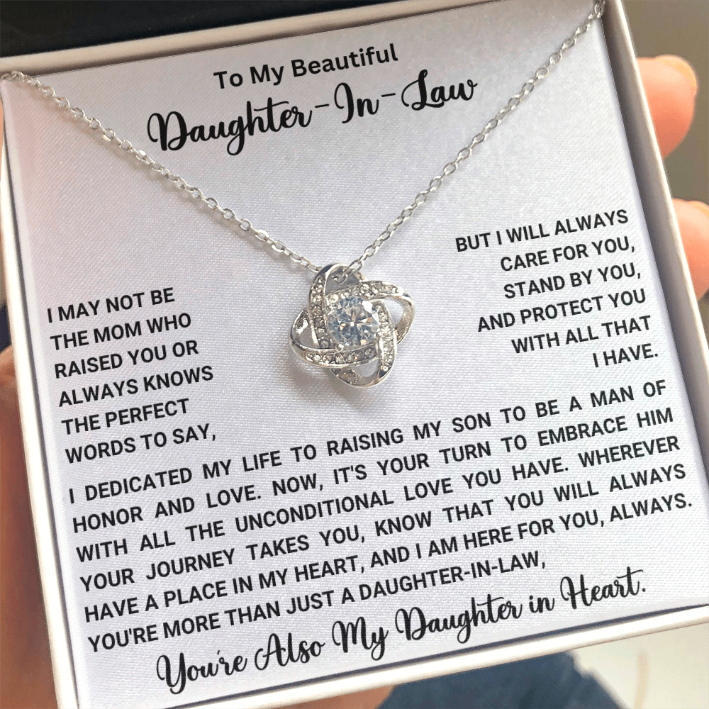 To My Beautiful Daughter-In-Law – “Daughter in My Heart” Love Knot Necklace