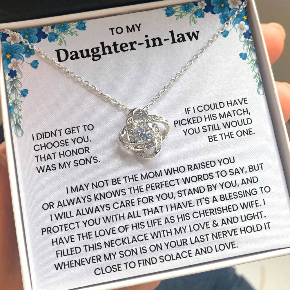 To My Daughter-in-Law – "A Blessing to Our Family" Love Knot Necklace