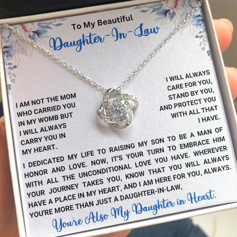 To My Beautiful Daughter-In-Law – “Carried in My Heart” Love Knot Necklace
