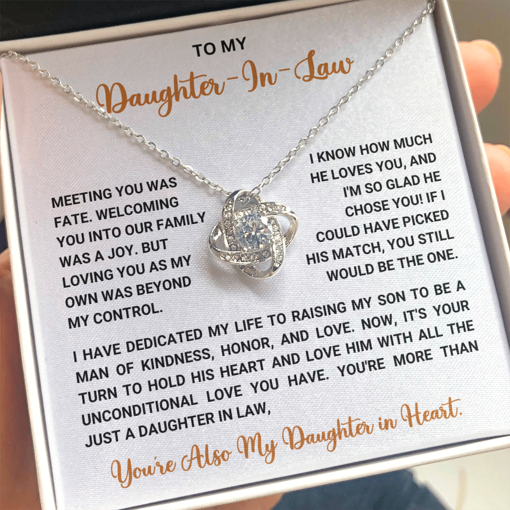To My Daughter-in-Law – “You're Also My Daughter in Heart” Love Knot Necklace