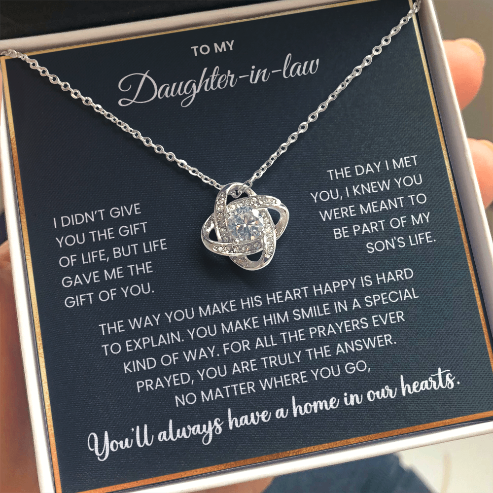 To My Daughter-in-Law -"You'll always have a home in our hearts" Love Knot Necklace