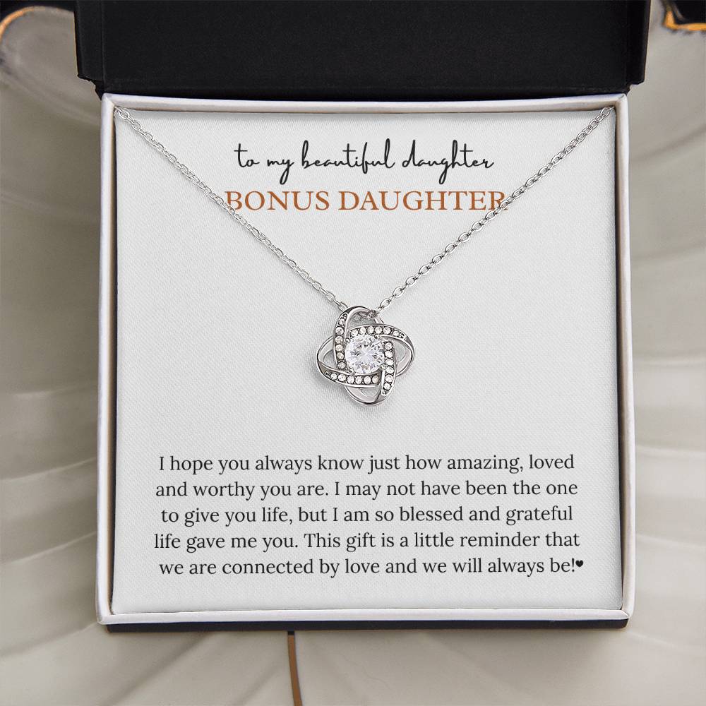 To My Wonderful Bonus Daughter – “Connected by Love” Love Knot Necklace