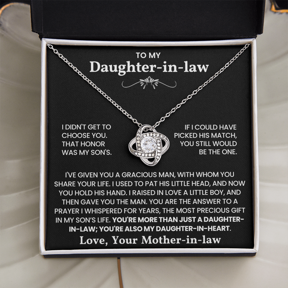 To My Daughter-in-Law – “A Bond Beyond Marriage” Love Knot Necklace