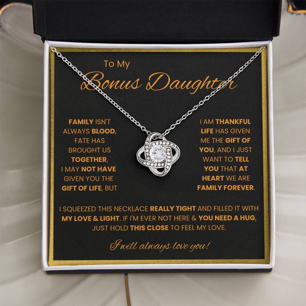 To My Bonus Daughter – “Family Forever” Love Knot Necklace