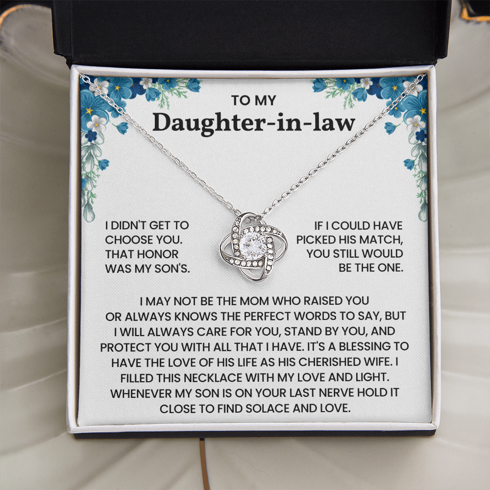 To My Daughter-in-Law – "A Blessing to Our Family" Love Knot Necklace