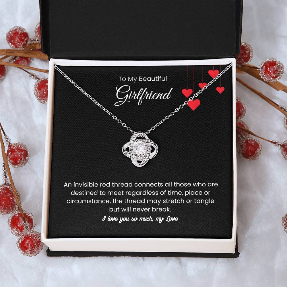 To My Beautiful Girlfriend - "The Red Thread of Fate" Love Knot Necklace