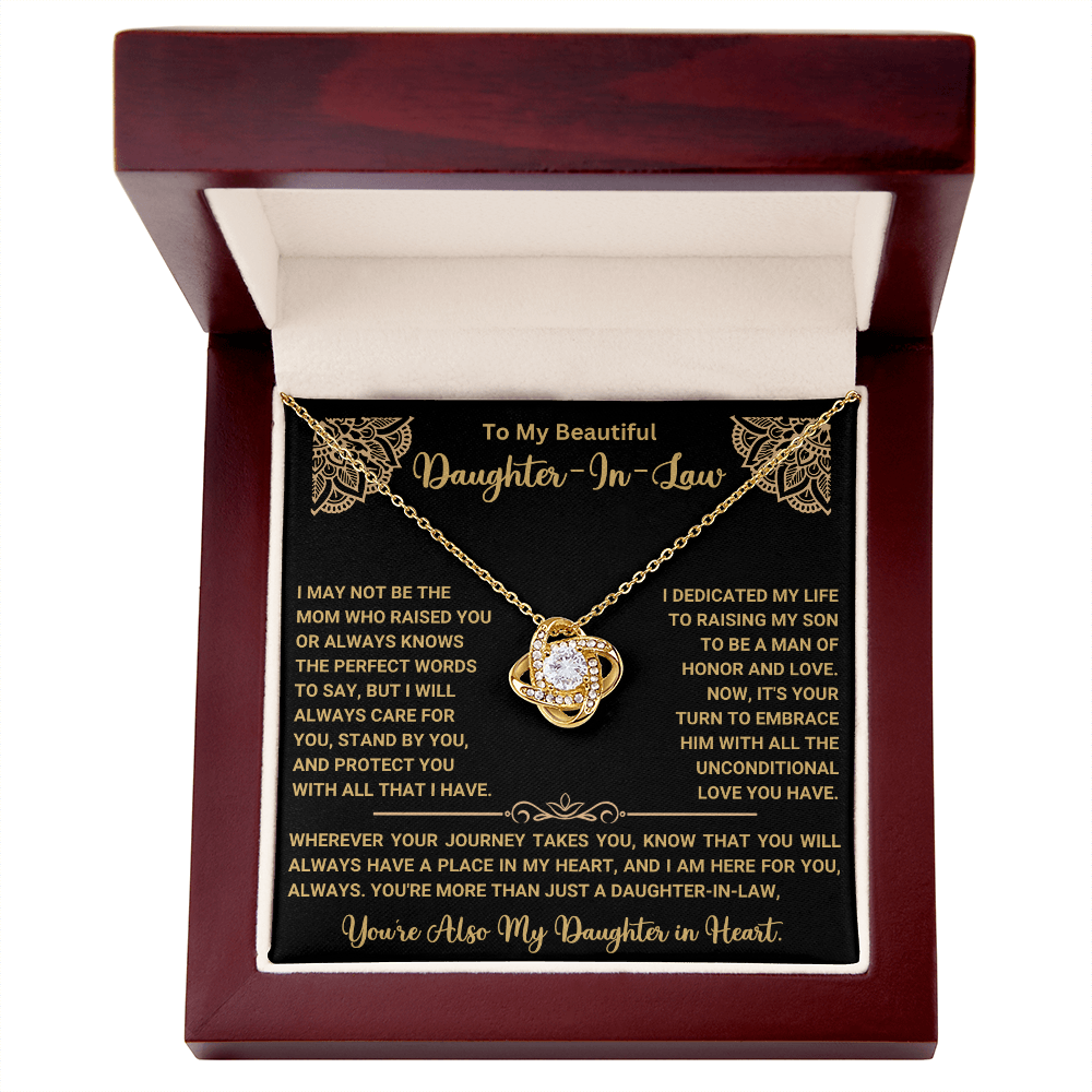 To My Beautiful Daughter-In-Law – “Daughter in Heart” Love Knot Necklace