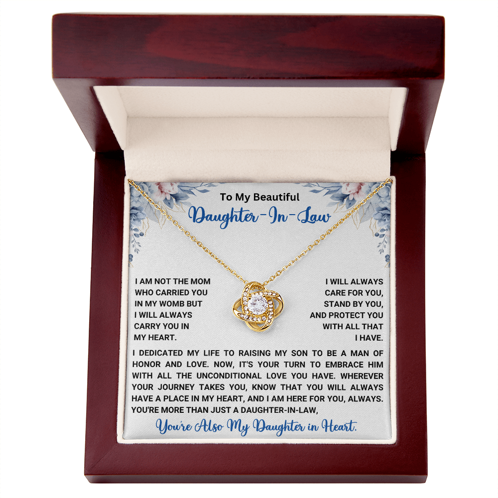 To My Beautiful Daughter-In-Law – “Carried in My Heart” Love Knot Necklace